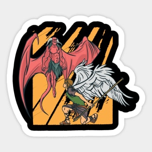 Angel fight demon, good and evil battle (heaven vs. hell) graphic, the guardian angel protects me cartoon, Men Women Sticker